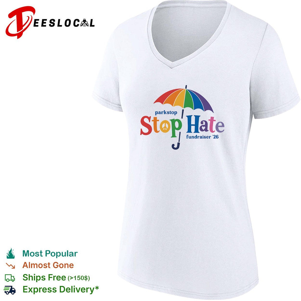 Parkstop Stop Hate fundraiser 26 Rainbow Umbrella Peace shirt Unisex