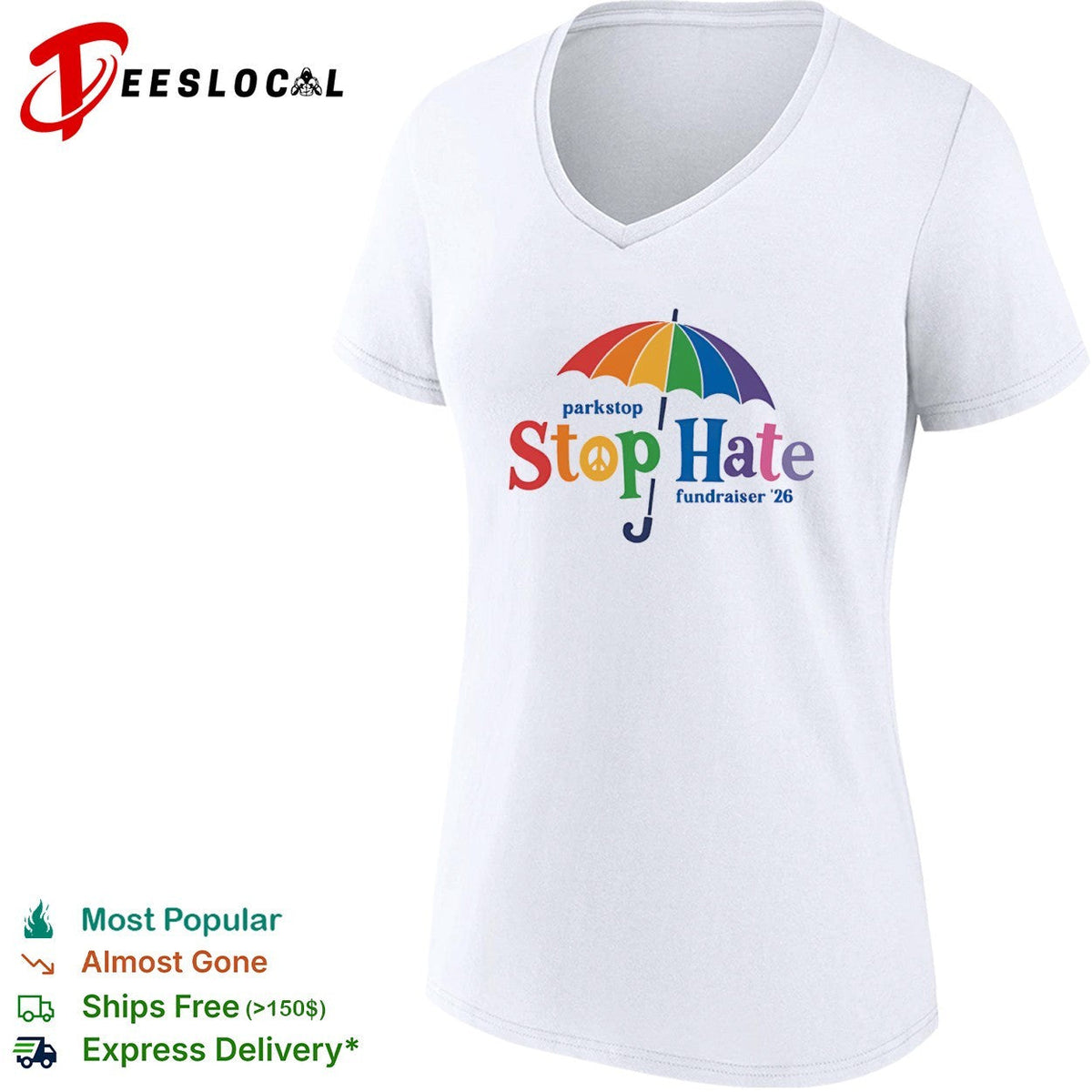 Parkstop Stop Hate fundraiser 26 Rainbow Umbrella Peace shirt Unisex