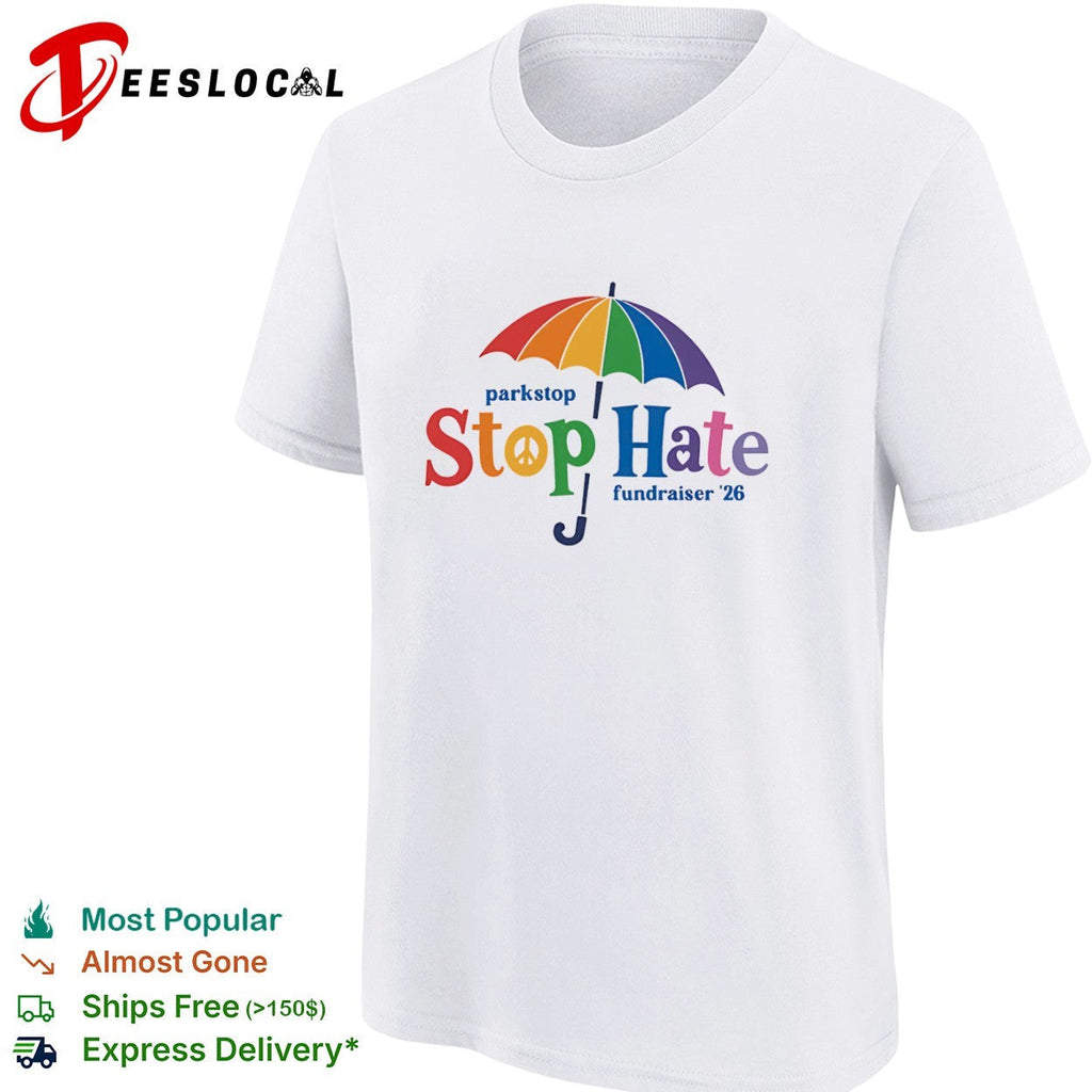 Parkstop Stop Hate fundraiser 26 Rainbow Umbrella Peace shirt Unisex