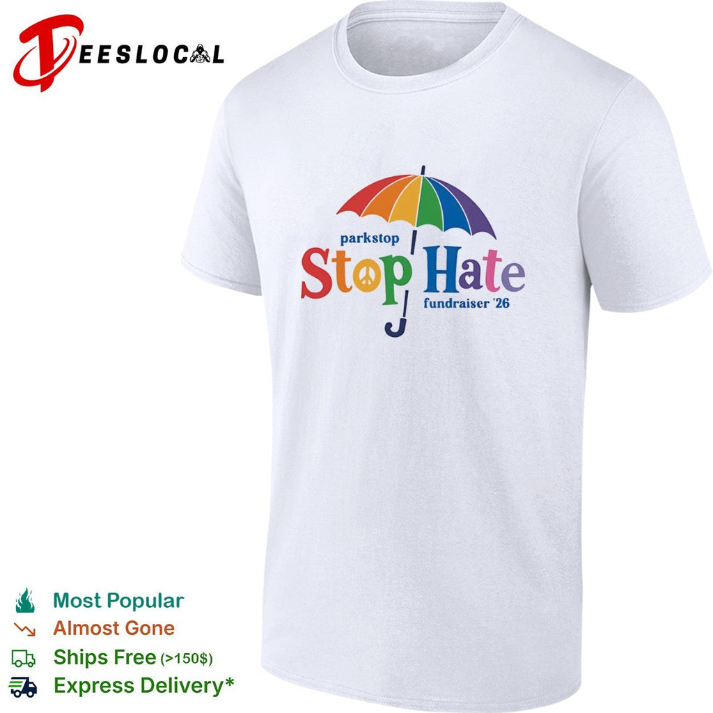 Parkstop Stop Hate fundraiser 26 Rainbow Umbrella Peace shirt Unisex