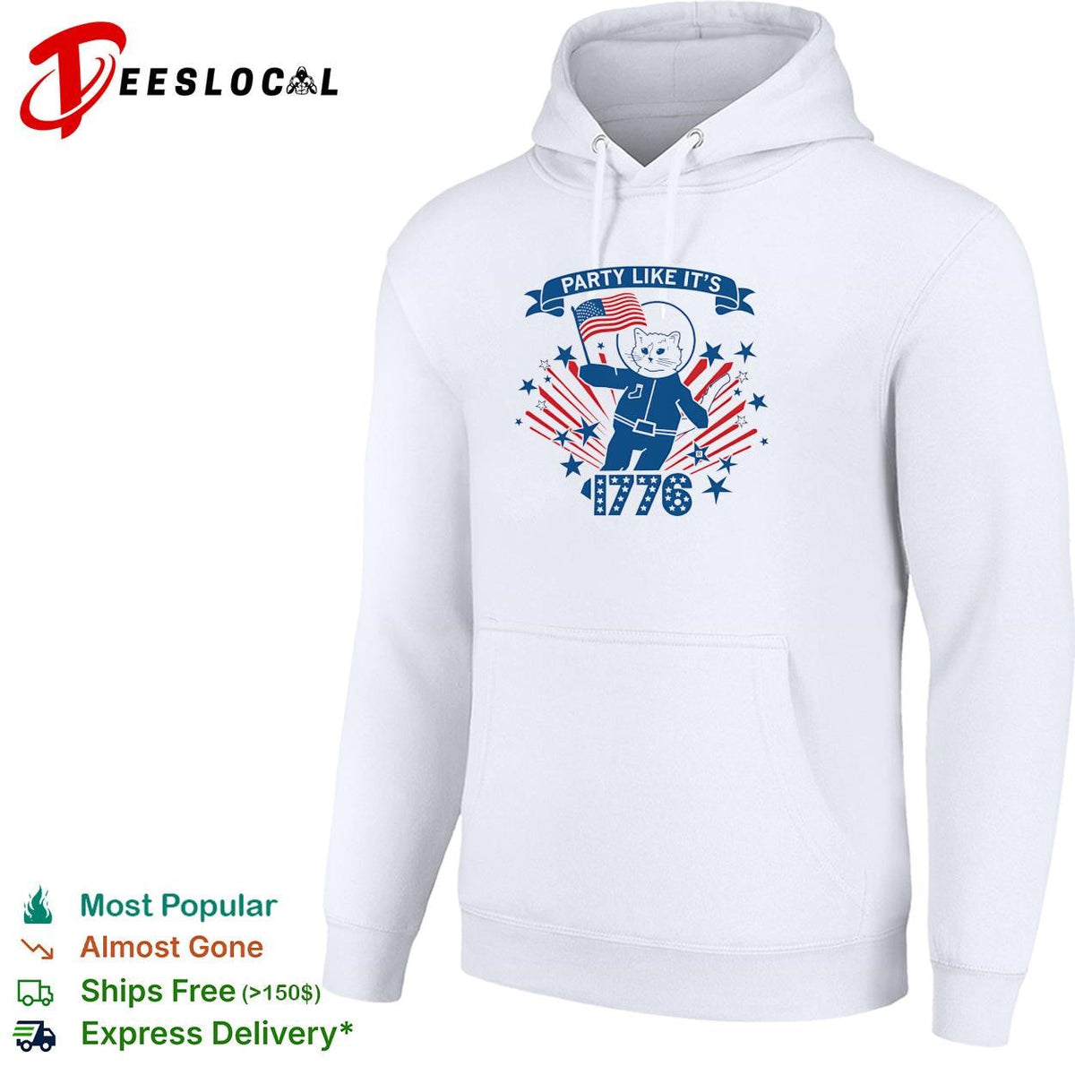 Party like it’s 1776 astronaut cat flag fireworks bold poster shirt Unisex