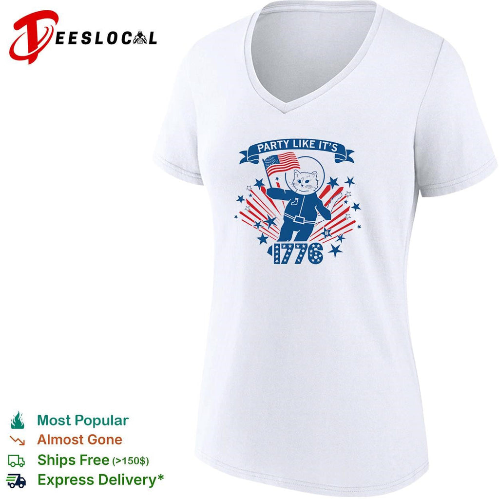Party like it’s 1776 astronaut cat flag fireworks bold poster shirt Unisex