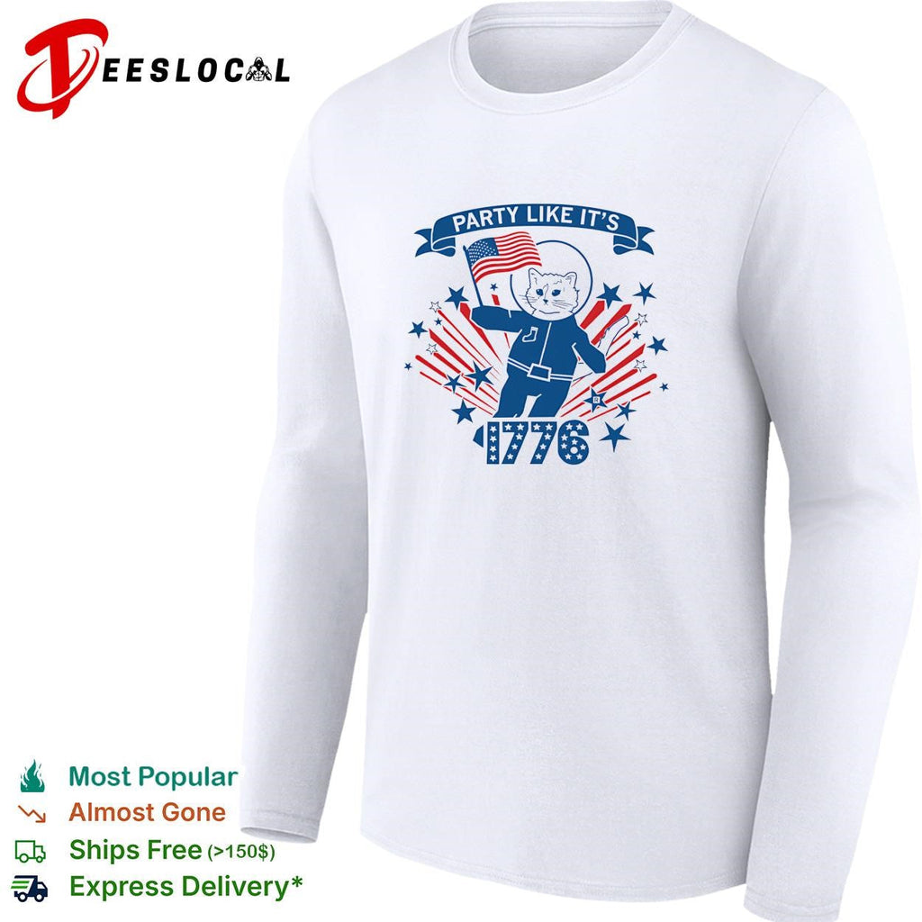 Party like it’s 1776 astronaut cat flag fireworks bold poster shirt Unisex