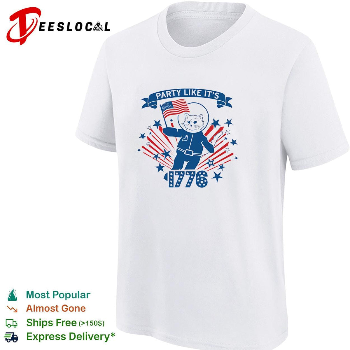 Party like it’s 1776 astronaut cat flag fireworks bold poster shirt Unisex