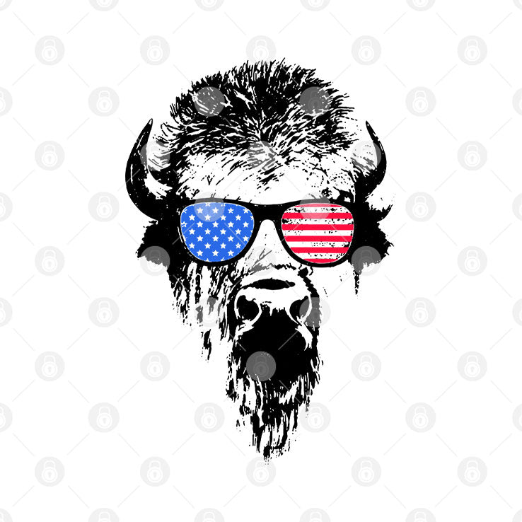Patriotic Buffalo USA Flag American Red White Blue Sunglasses T Shirt Unisex