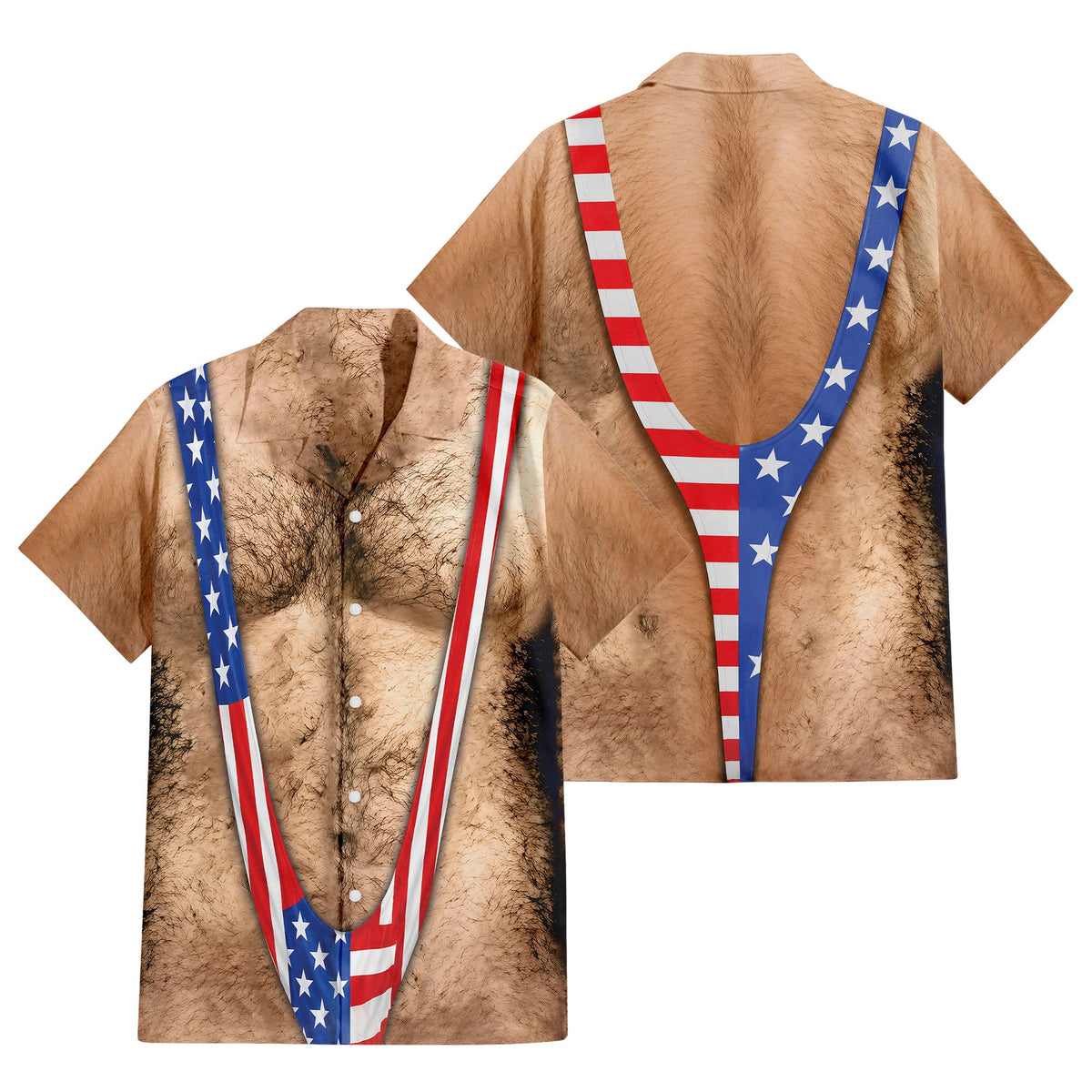 Patriotic Chest Hair Illusion 4th Of July Hawaiian T Shirt Unisex