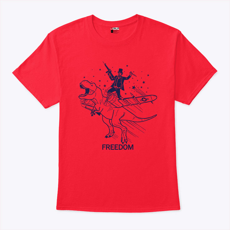 Patriotic Lincoln Riding Dinosaur USA Freedom T Shirt Unisex