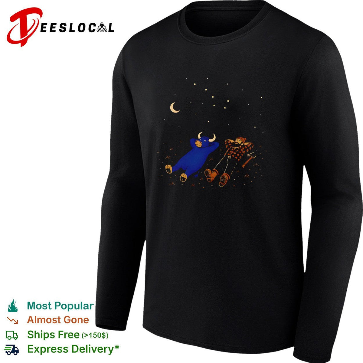 Paul Bunyan and Babe the Blue Ox Stargazing North Woods Legend Folklore Myth shirt Unisex
