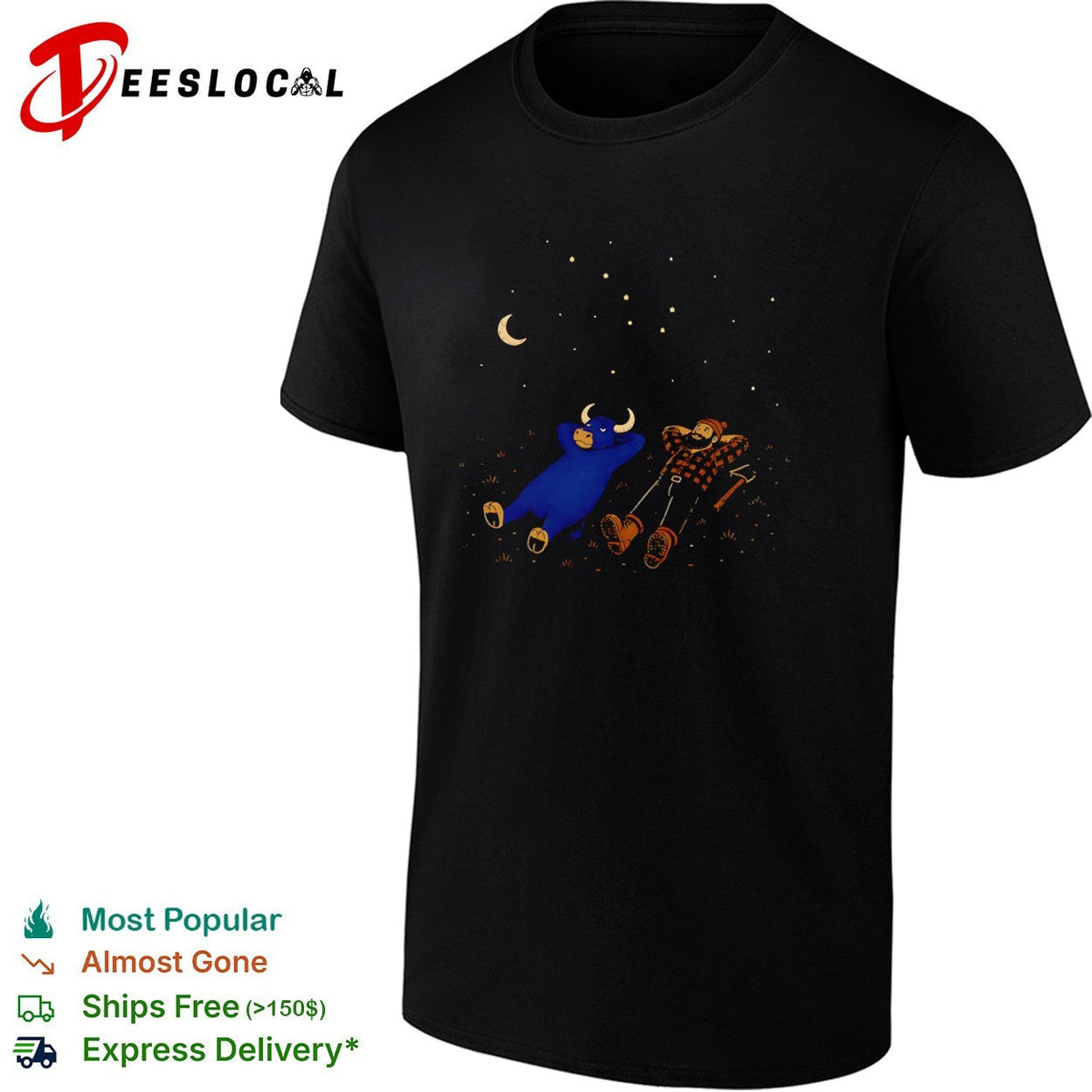 Paul Bunyan and Babe the Blue Ox Stargazing North Woods Legend Folklore Myth shirt Unisex