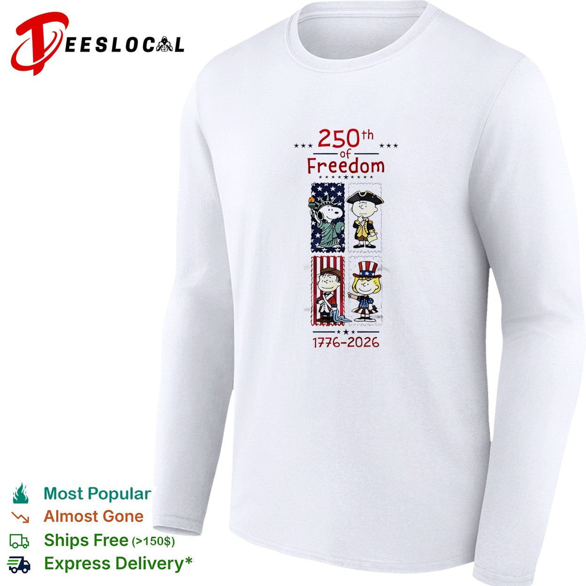 Peanuts characters 250th of freedom 1776 2026 patriotic stamp portraits shirt Unisex