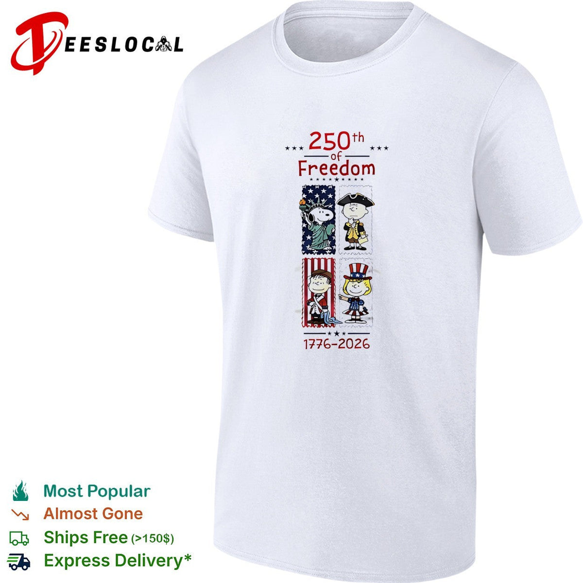 Peanuts characters 250th of freedom 1776 2026 patriotic stamp portraits shirt Unisex