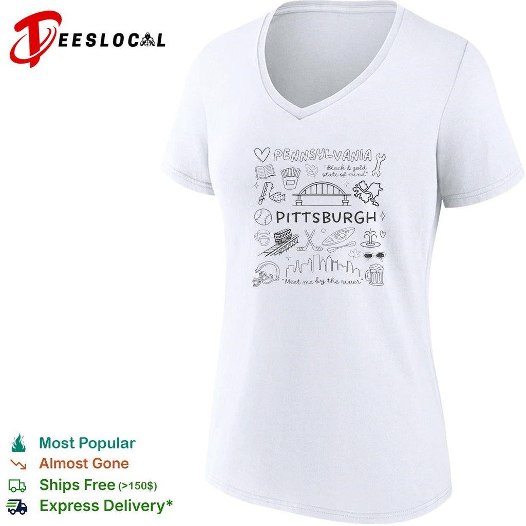 Pennsylvania Pittsburgh black and gold state of mind meet me by the river doodle shirt Unisex