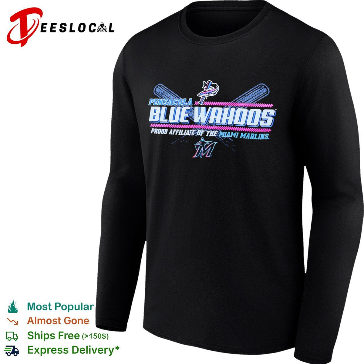 Pensacola Blue Wahoos Miami Marlins proud affiliate of the crossed bats shirt Unisex