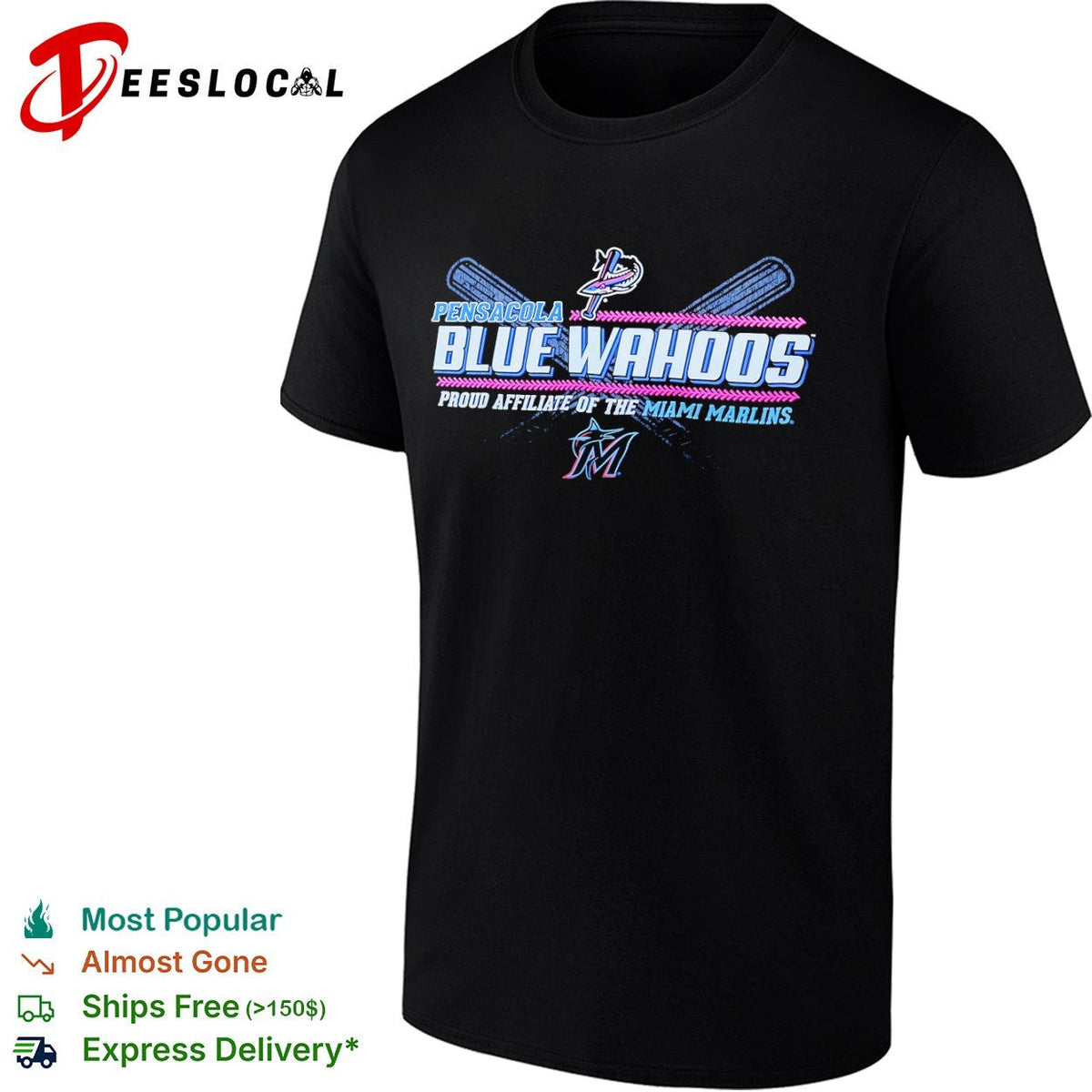 Pensacola Blue Wahoos Miami Marlins proud affiliate of the crossed bats shirt Unisex