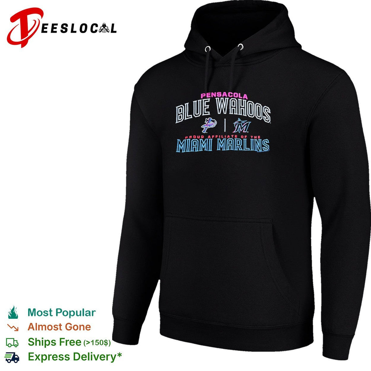 Pensacola Blue Wahoos vs Miami Marlins proud affiliate of the team logos shirt Unisex