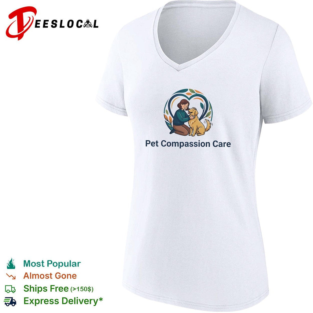 Pet Compassion Care woman with golden retriever heart logo shirt Unisex