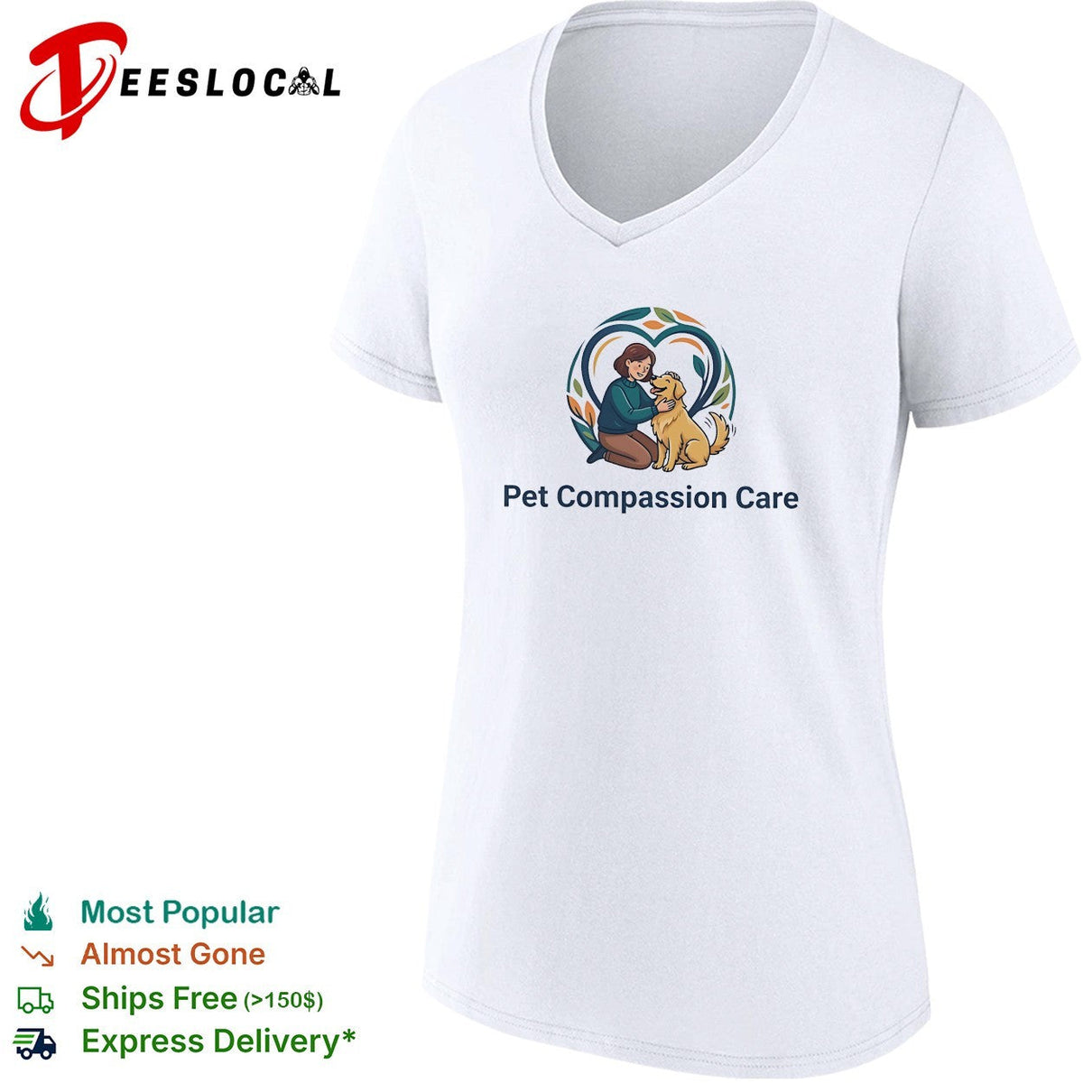Pet Compassion Care woman with golden retriever heart logo shirt Unisex