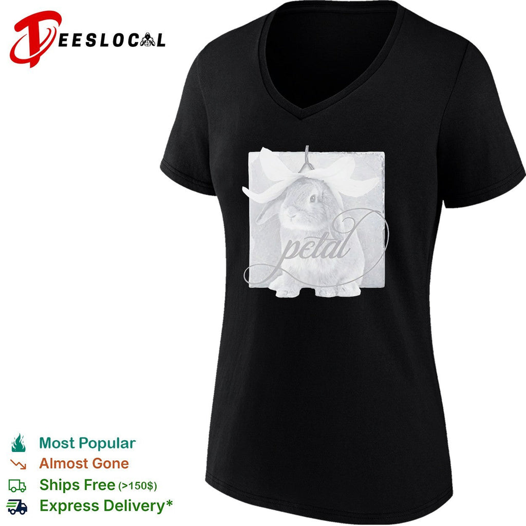 Petal Rabbit with Flower Headpiece on Square Tile Black and White Art Shirt Unisex