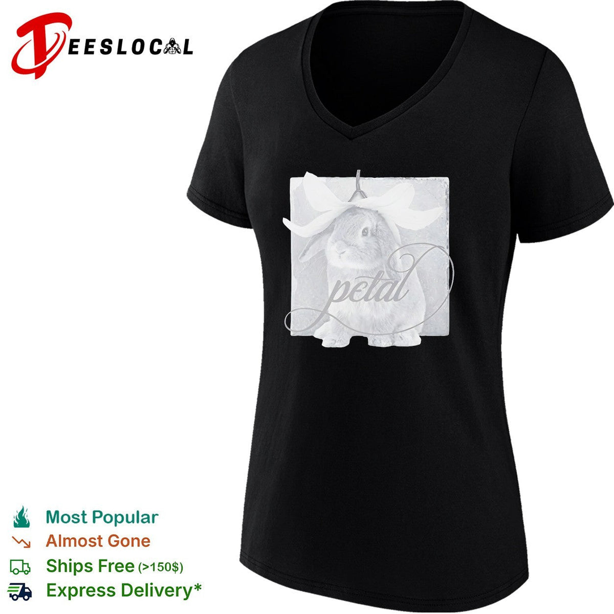 Petal Rabbit with Flower Headpiece on Square Tile Black and White Art Shirt Unisex