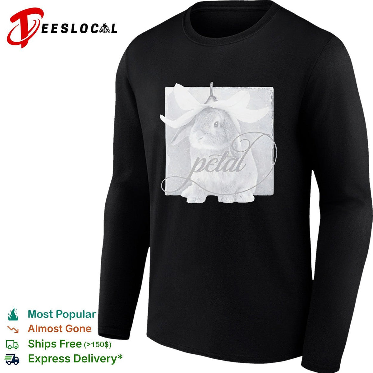Petal Rabbit with Flower Headpiece on Square Tile Black and White Art Shirt Unisex