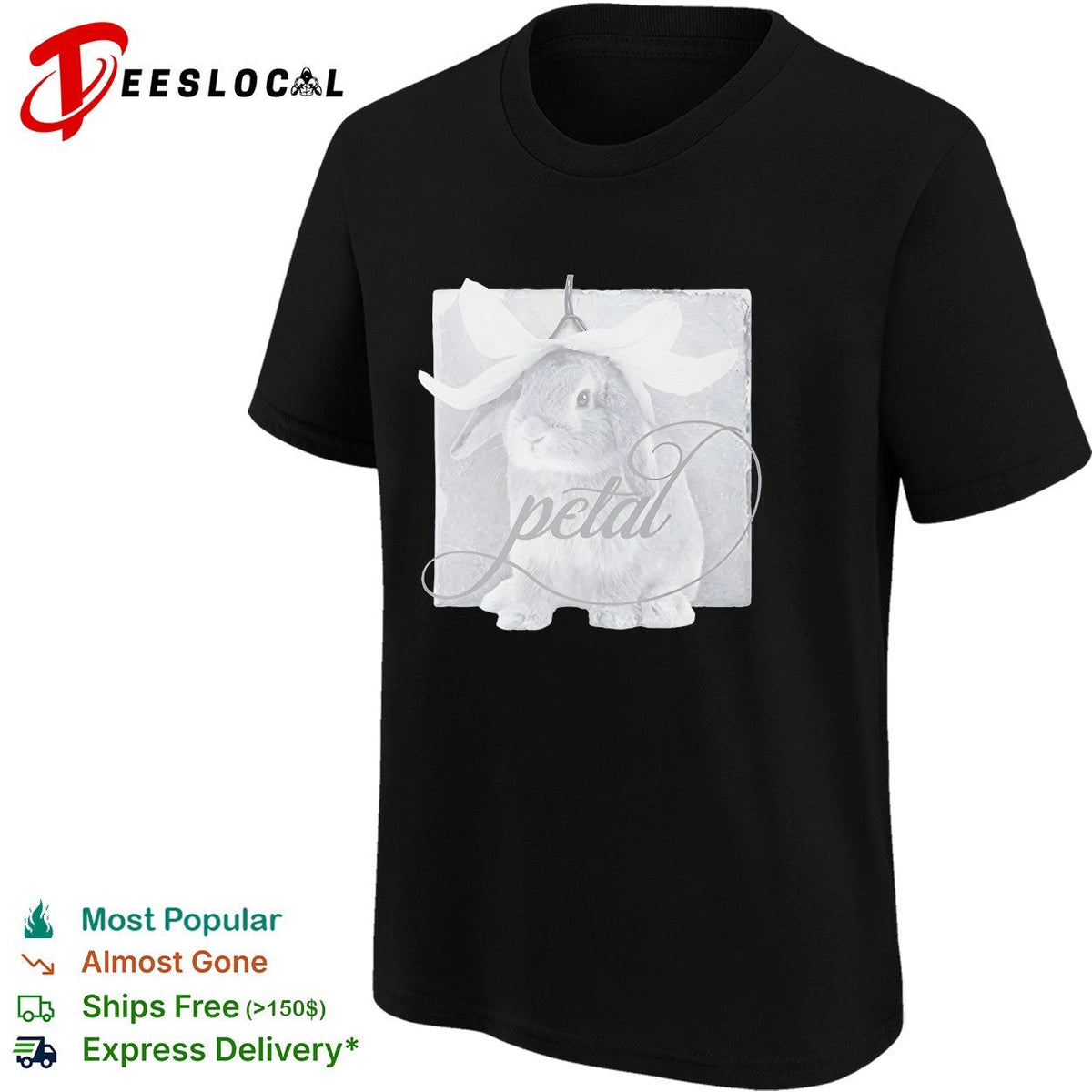 Petal Rabbit with Flower Headpiece on Square Tile Black and White Art Shirt Unisex