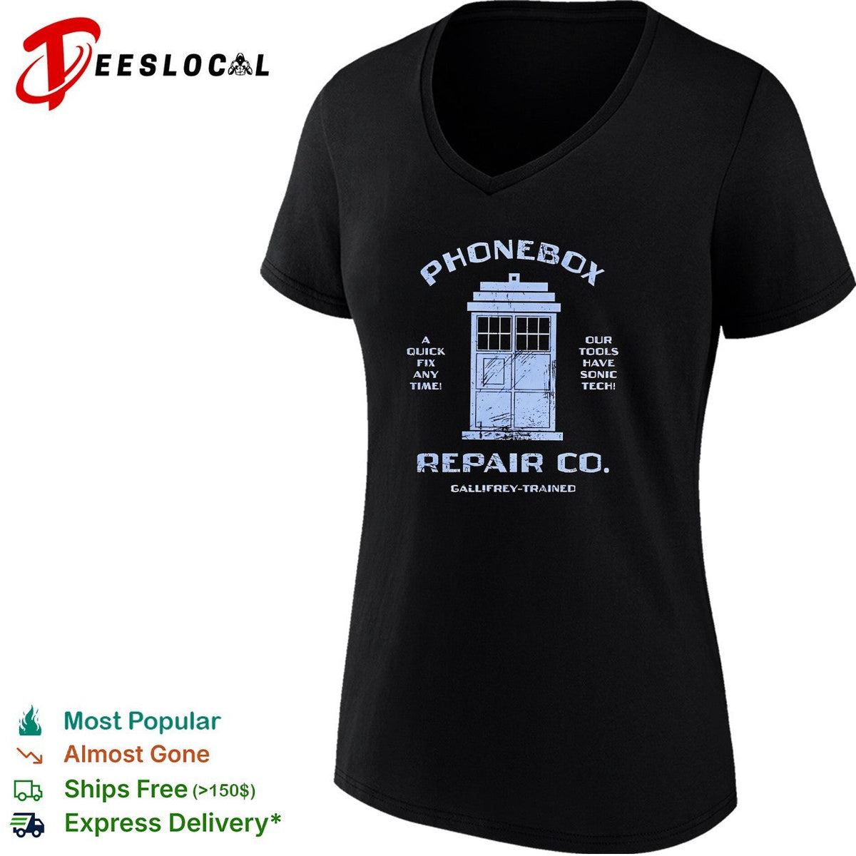 Phonebox Repair Co A quick fix any time our tools have sonic tech Gallifrey-trained shirt Unisex