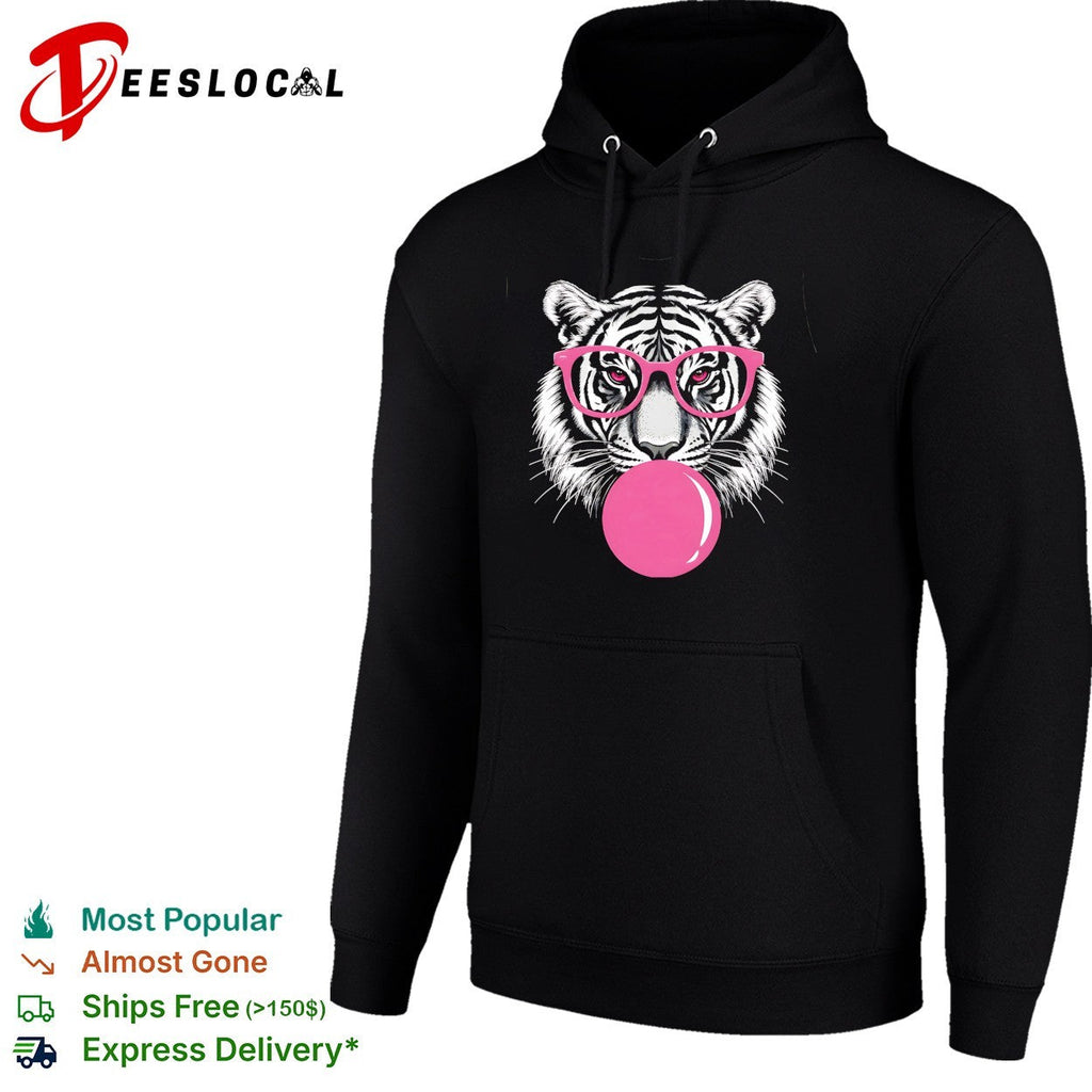 Pink Glasses Bubblegum Tiger Face Pop Art Illustration Print shirt Unisex