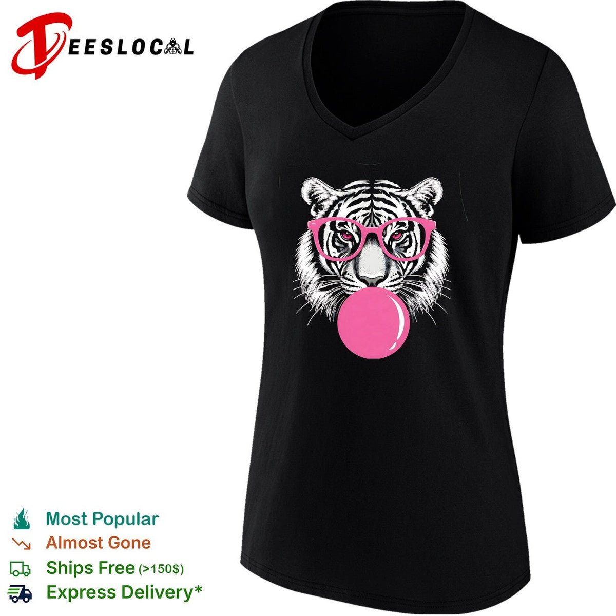 Pink Glasses Bubblegum Tiger Face Pop Art Illustration Print shirt Unisex