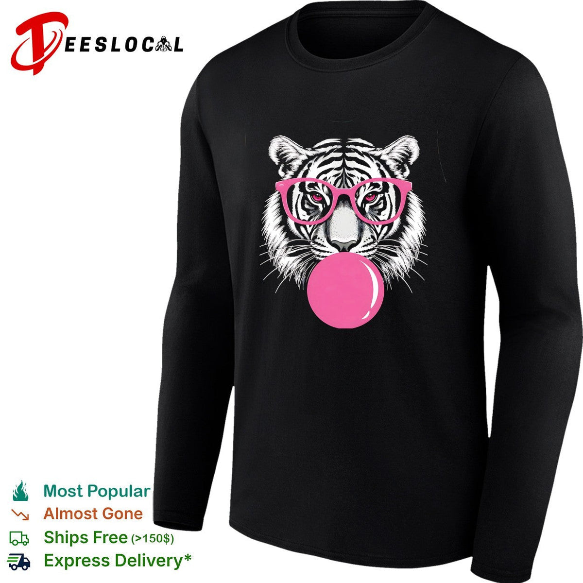 Pink Glasses Bubblegum Tiger Face Pop Art Illustration Print shirt Unisex