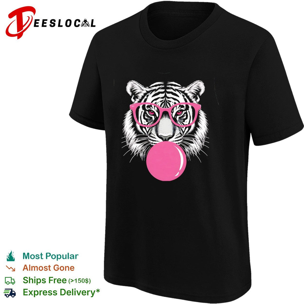 Pink Glasses Bubblegum Tiger Face Pop Art Illustration Print shirt Unisex