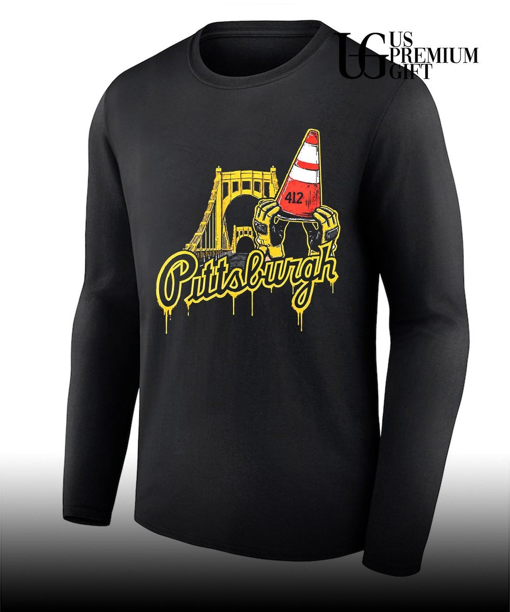 Pittsburgh Pirates 412 City of Bridges Construction Worker Hands Traffic Cone shirt Unisex