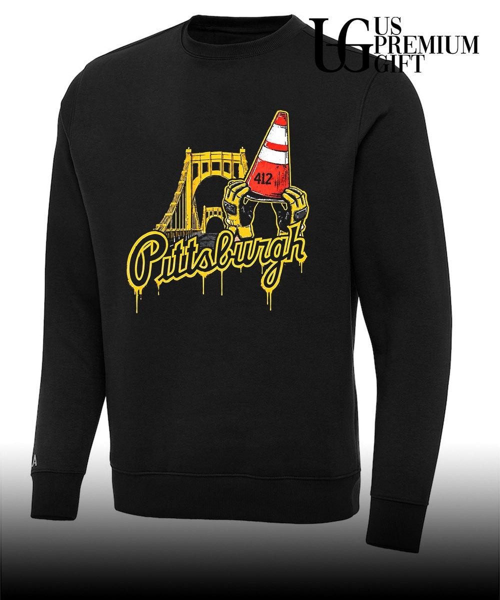 Pittsburgh Pirates 412 City of Bridges Construction Worker Hands Traffic Cone shirt Unisex