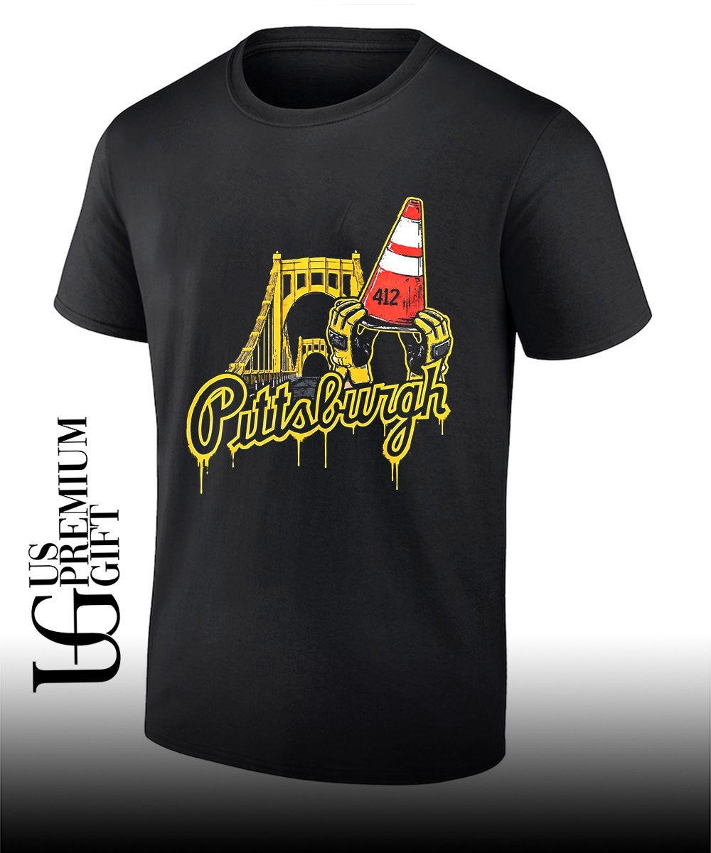 Pittsburgh Pirates 412 City of Bridges Construction Worker Hands Traffic Cone shirt Unisex