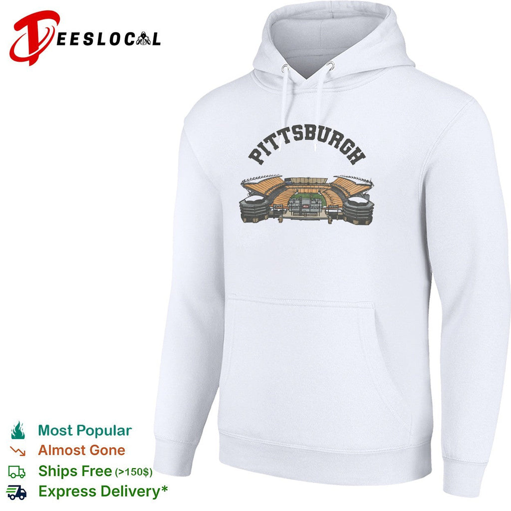 Pittsburgh football stadium aerial illustration arch text vintage art shirt Unisex
