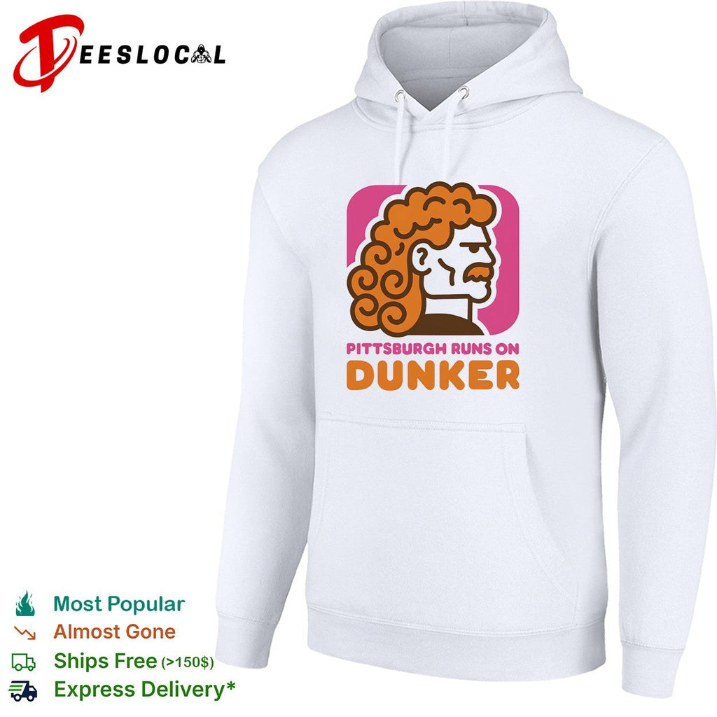 Pittsburgh runs on Dunker curly-haired bearded man profile bold logo parody shirt Unisex