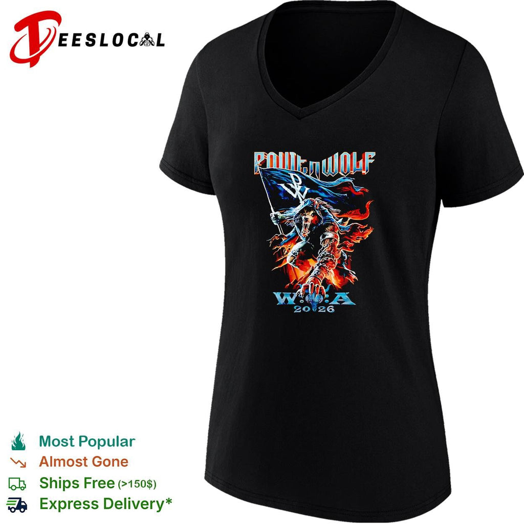 Powerwolf wolf knight holding flag W.O.A 2026 festival illustration poster shirt Unisex