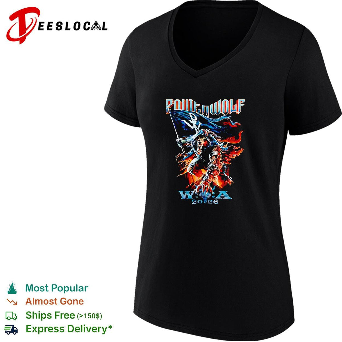 Powerwolf wolf knight holding flag W.O.A 2026 festival illustration poster shirt Unisex
