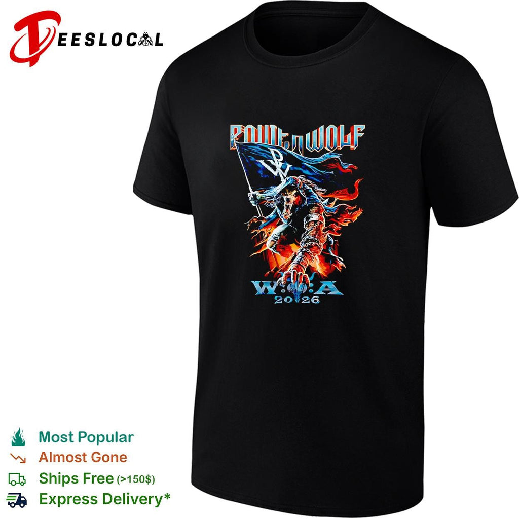 Powerwolf wolf knight holding flag W.O.A 2026 festival illustration poster shirt Unisex