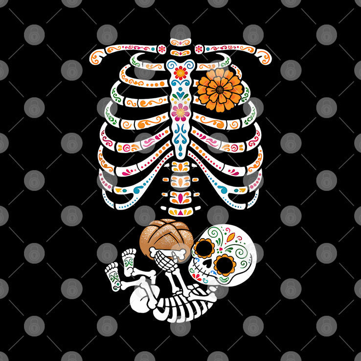 Pregnancy Skeleton Día De Los Muertos Belly Bump Shirt Unisex