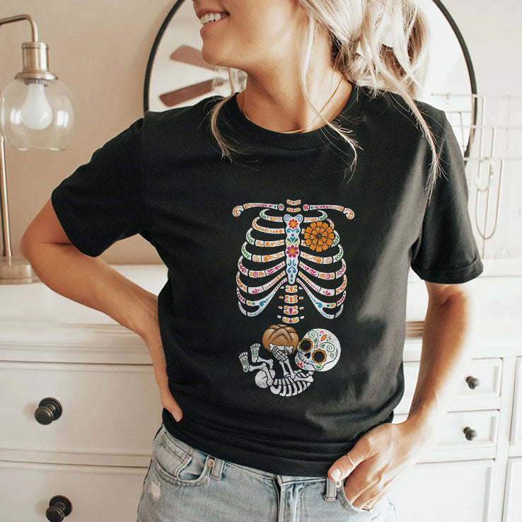 Pregnancy Skeleton Día De Los Muertos Belly Bump Shirt Unisex