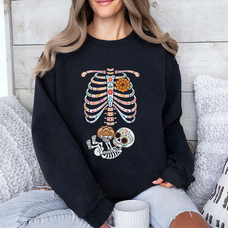 Pregnancy Skeleton Día De Los Muertos Belly Bump Shirt Unisex