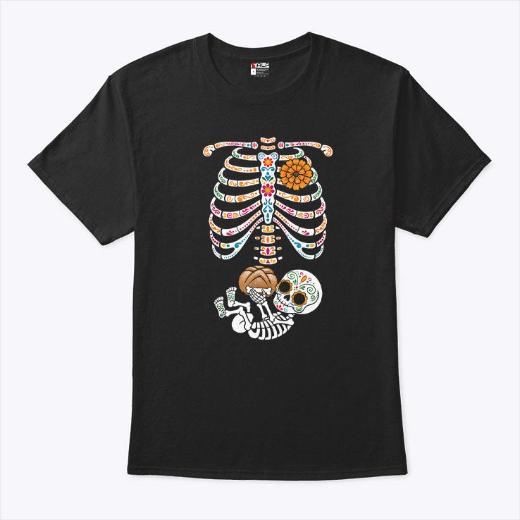 Pregnancy Skeleton Día De Los Muertos Belly Bump Shirt Unisex