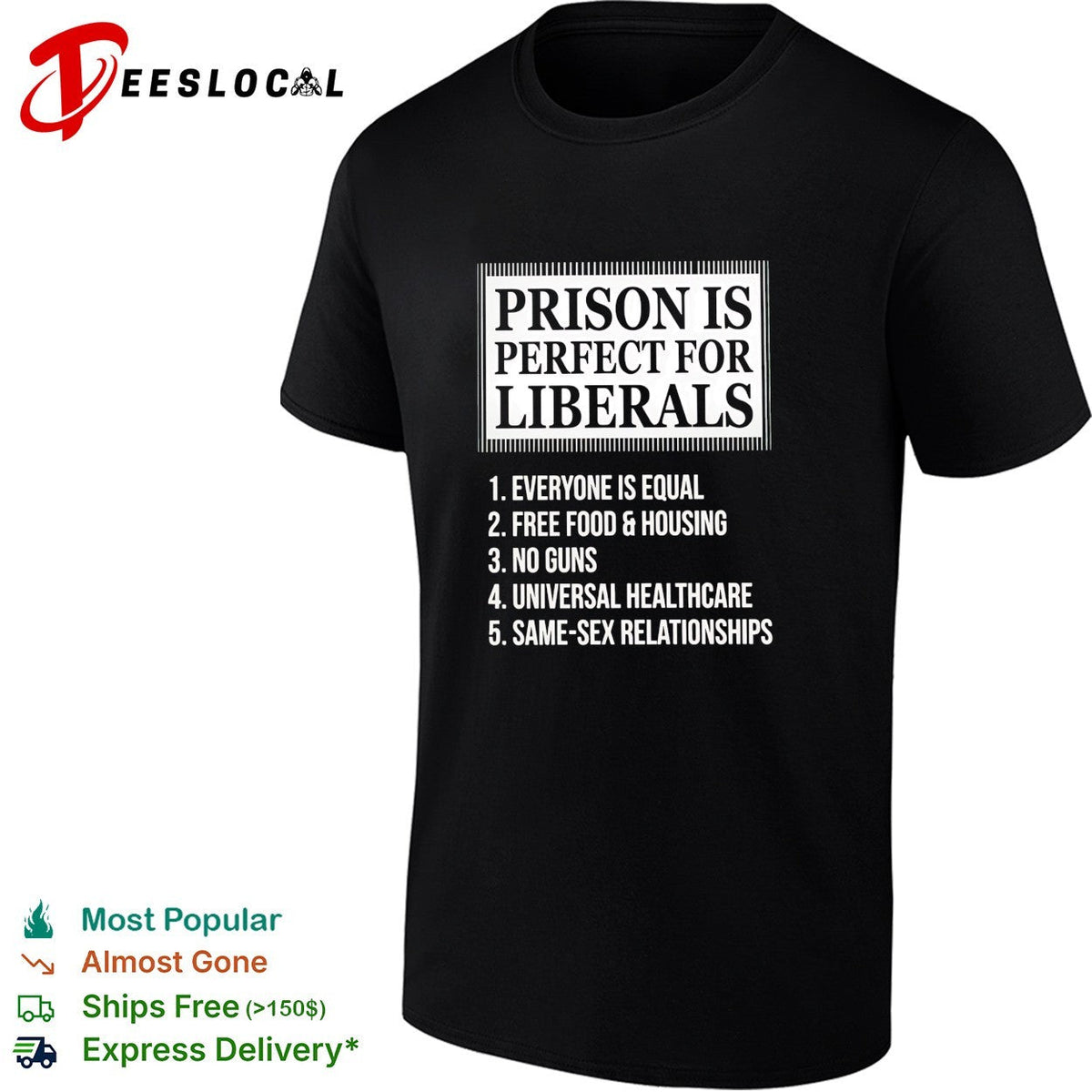 Prison is perfect for liberals satirical numbered list bold lettering shirt Unisex