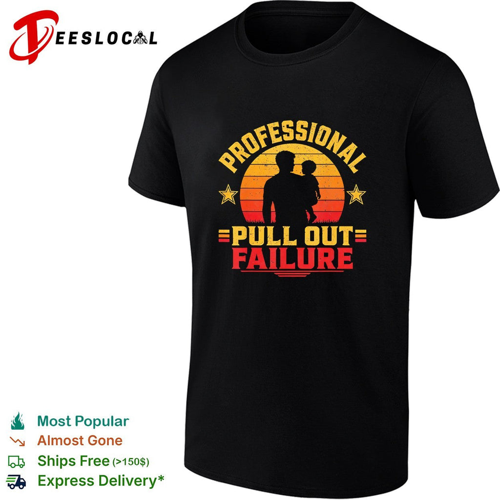 Professional pull out failure dad and toddler silhouette retro sunset humor shirt Unisex