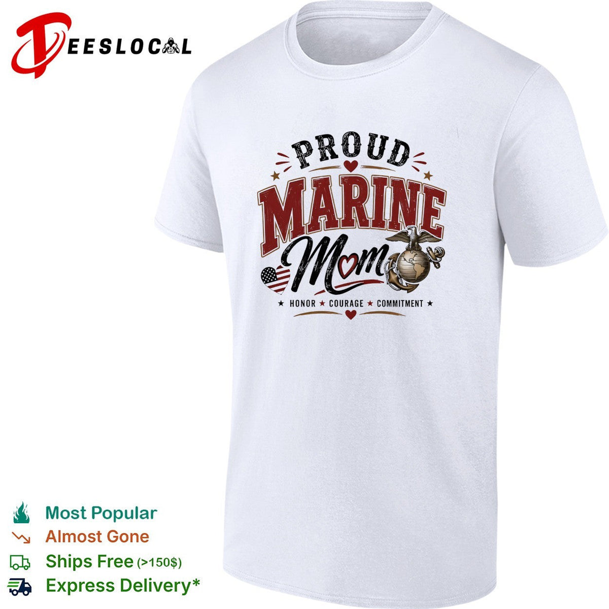 Proud Marine Mom honor courage commitment eagle emblem patriotic art shirt Unisex