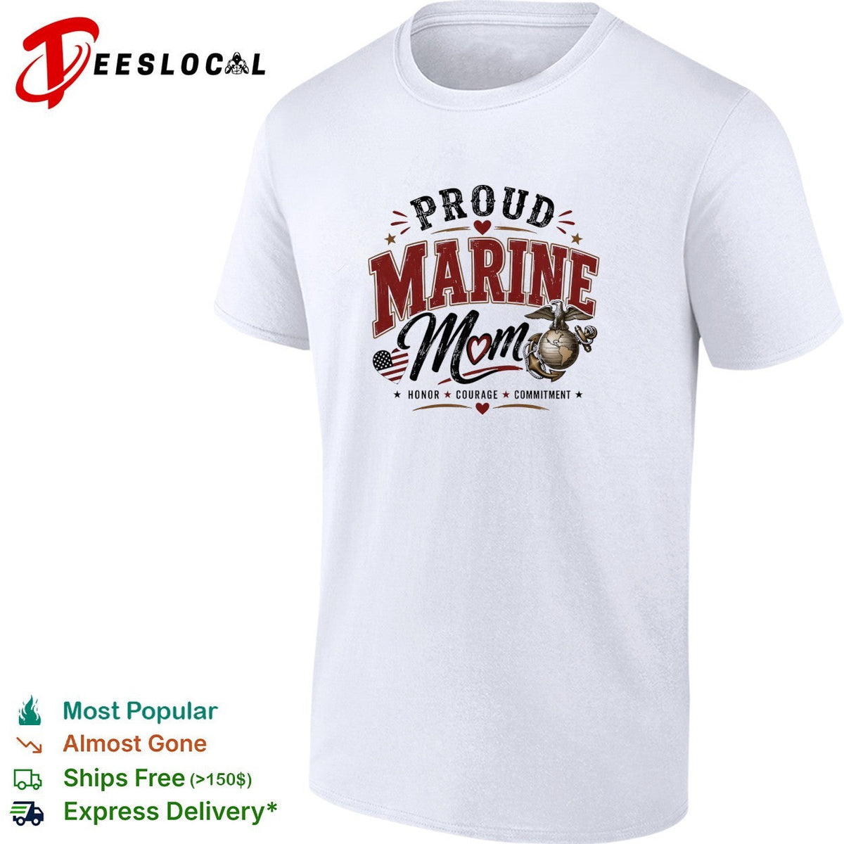 Proud Marine Mom honor courage commitment eagle emblem patriotic version two art shirt Unisex