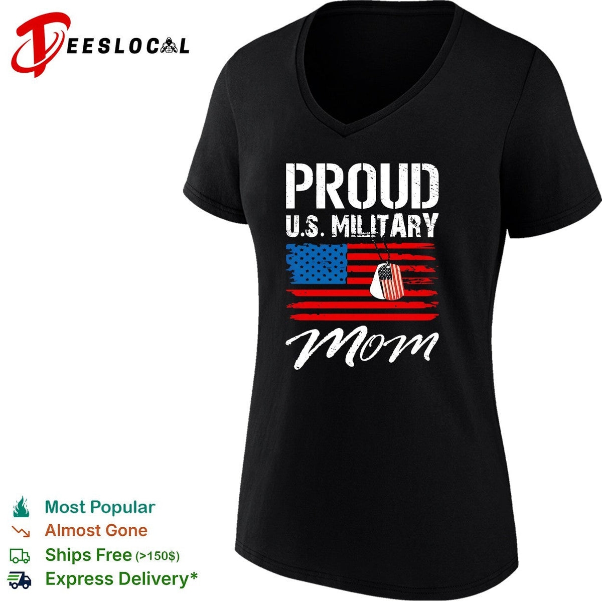 Proud US Military Mom USA flag dog tags distressed patriotic art shirt Unisex
