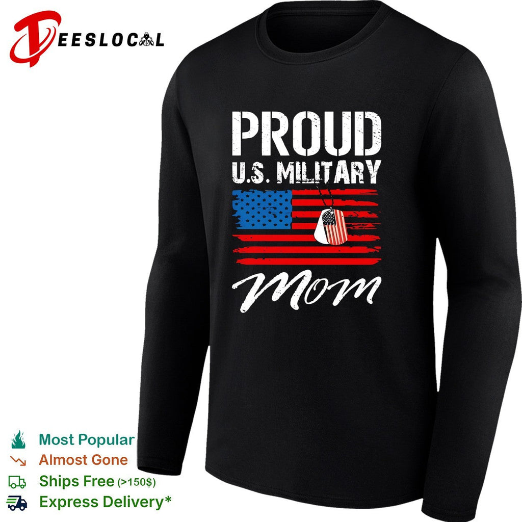 Proud US Military Mom USA flag dog tags distressed patriotic art shirt Unisex