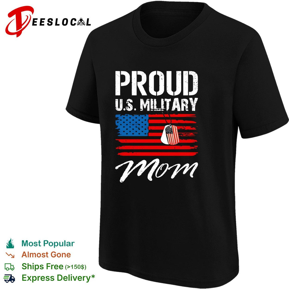Proud US Military Mom USA flag dog tags distressed patriotic art shirt Unisex