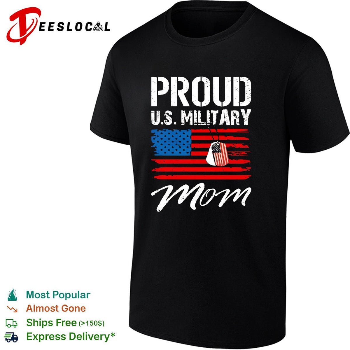 Proud US Military Mom USA flag dog tags distressed patriotic art shirt Unisex